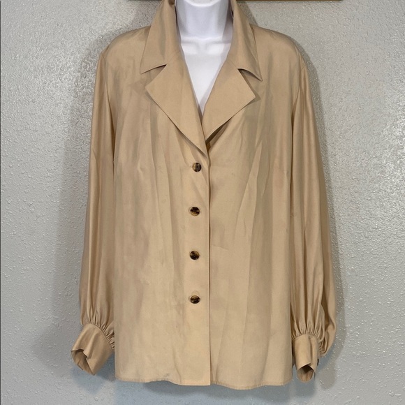 Lafayette 148 New York Beige Silk Button Down Blouse – Career Top Size 12 NWT - Picture 16 of 16